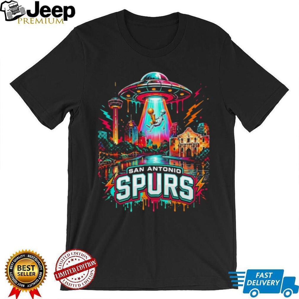 San Antonio Spurs Alien UFO Art Neon Texas Skyline NBA Finals Champions shirt