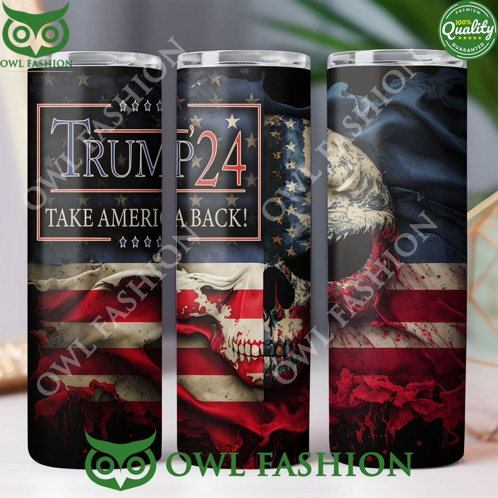 2024 Skull Flag Donald Trump Homage Take America Back Fan Skinny Tumbler
