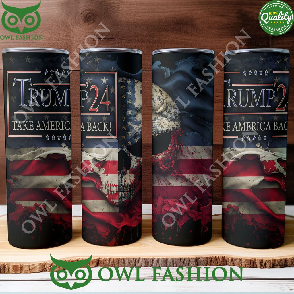 2024 Skull Flag Donald Trump Homage Take America Back Fan Skinny Tumbler