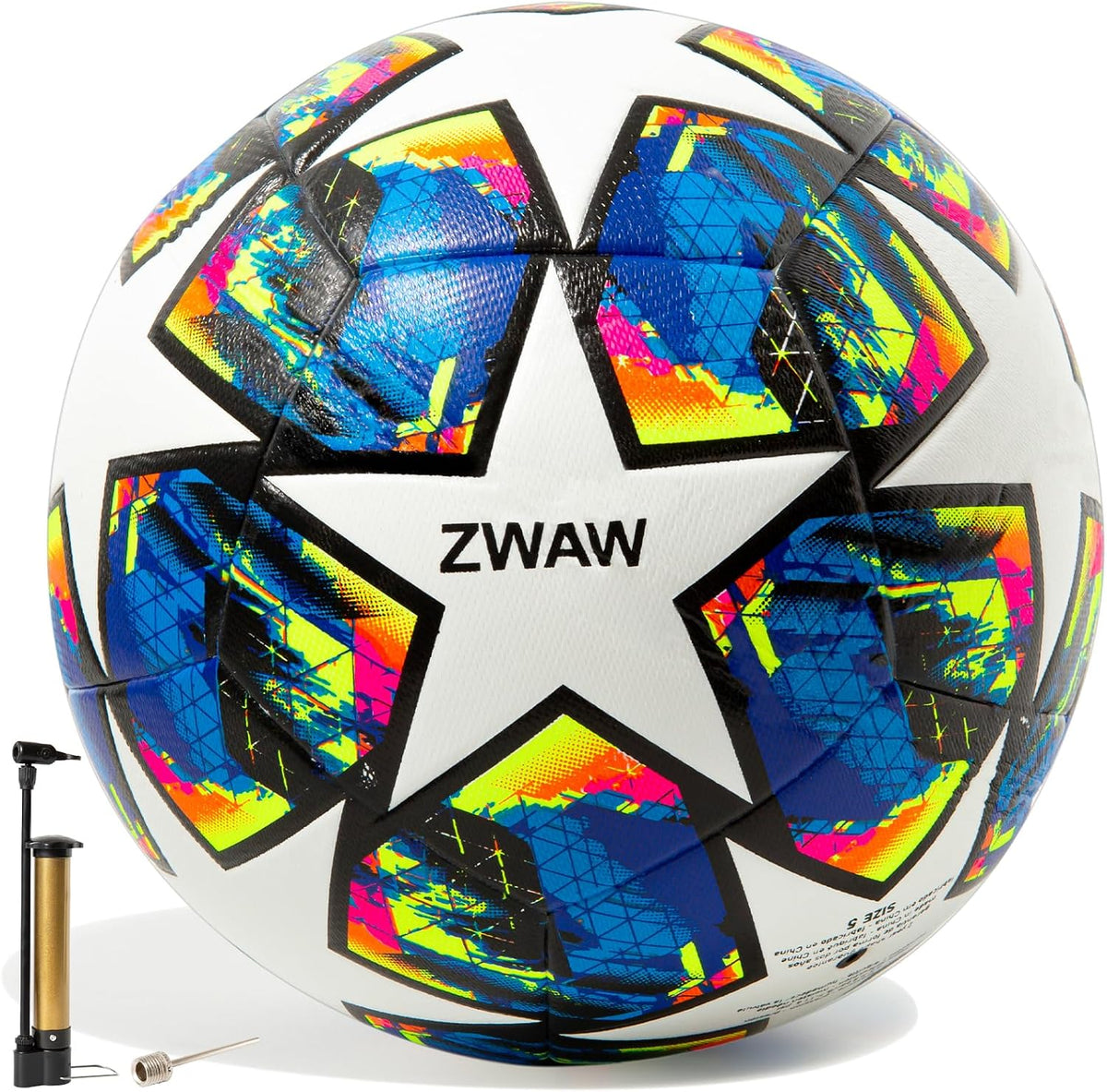 ZWAW Size 5 Soccer Ball, Waterproof PU Leather, Official Match Ball, with Pump & Needles