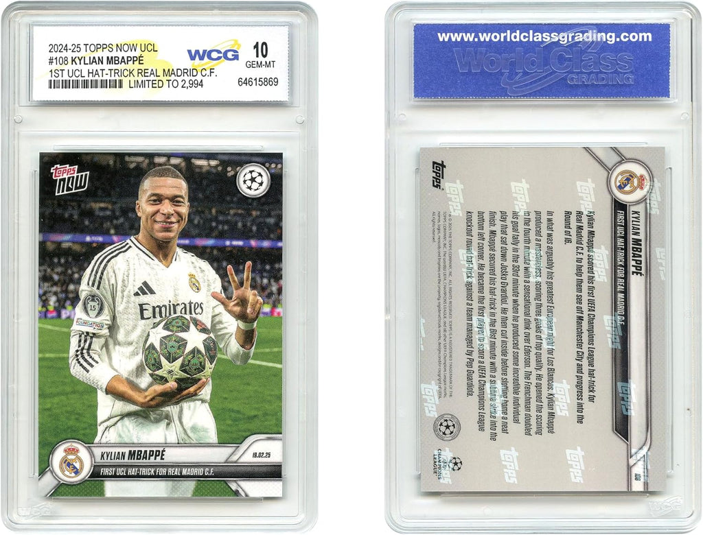 2024-25 Topps UCL KYLIAN MBAPPE 1st Hat Trick Real Madrid Card #108 - Graded GEM Mint 10