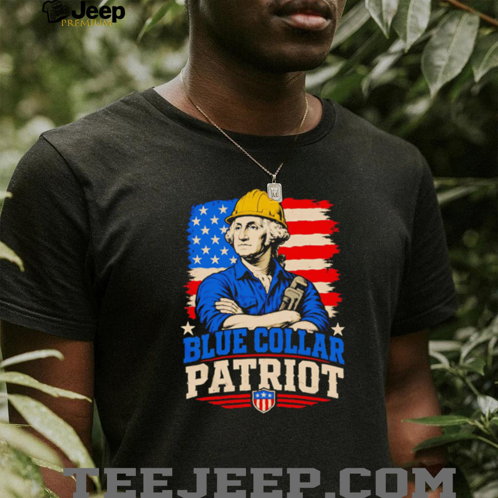 Blue Collar Patriot George Washington Hard Hat Construction Worker Vintage American Flag Patriotic Men T Shirt