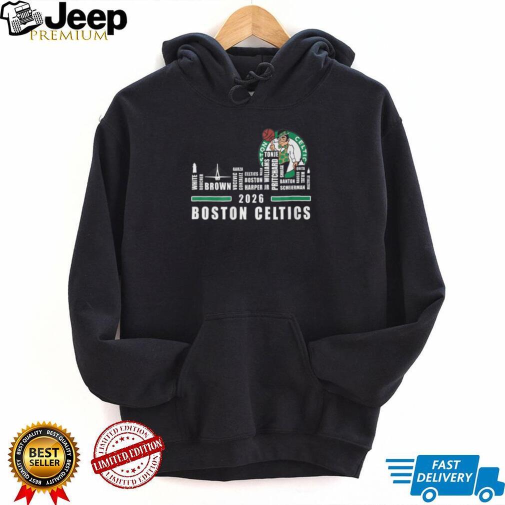 Boston Celtics 2026 Roster Player Names Green White Basketball City Skyline T Shirt