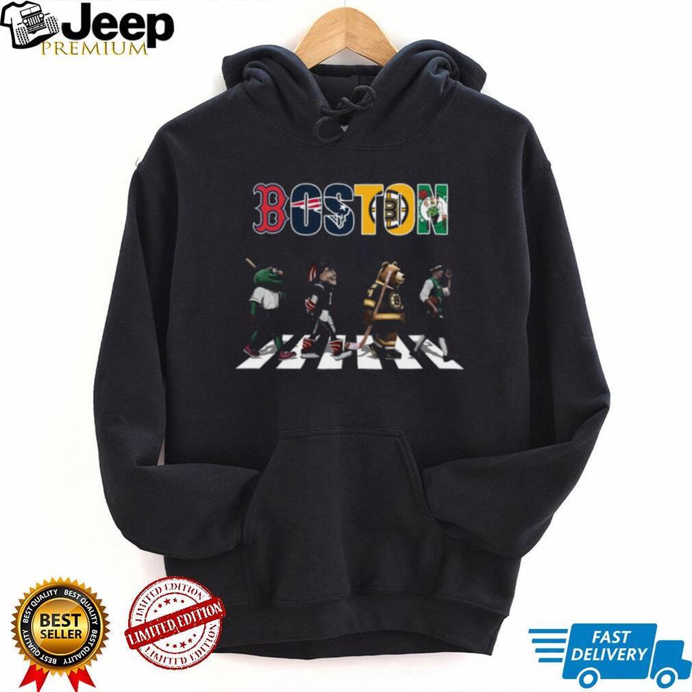 Boston City Sports Mascots Abbey Road Red Sox Patriots Bruins Celtics T Shirt