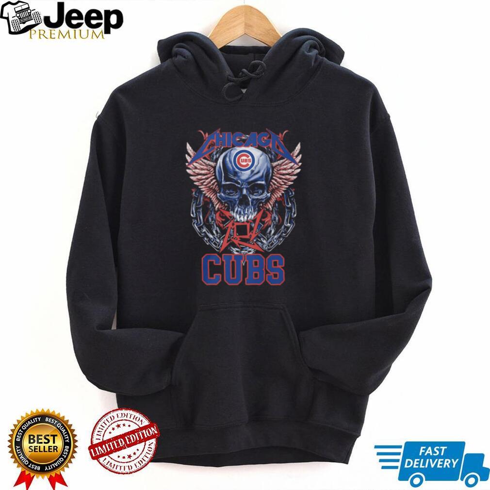 Chicago Cubs Red Blue Logo Skull Pink Wings And Heavy Metal Chains T Shirt