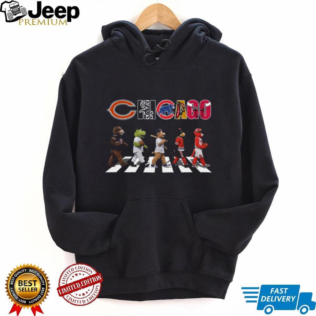 Chicago Sports Mascots Abbey Road Style Crosswalk Black T Shirt