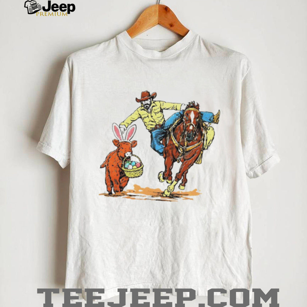 Cowboy Catching Easter Bunny Cow Western Graphic Shirt
