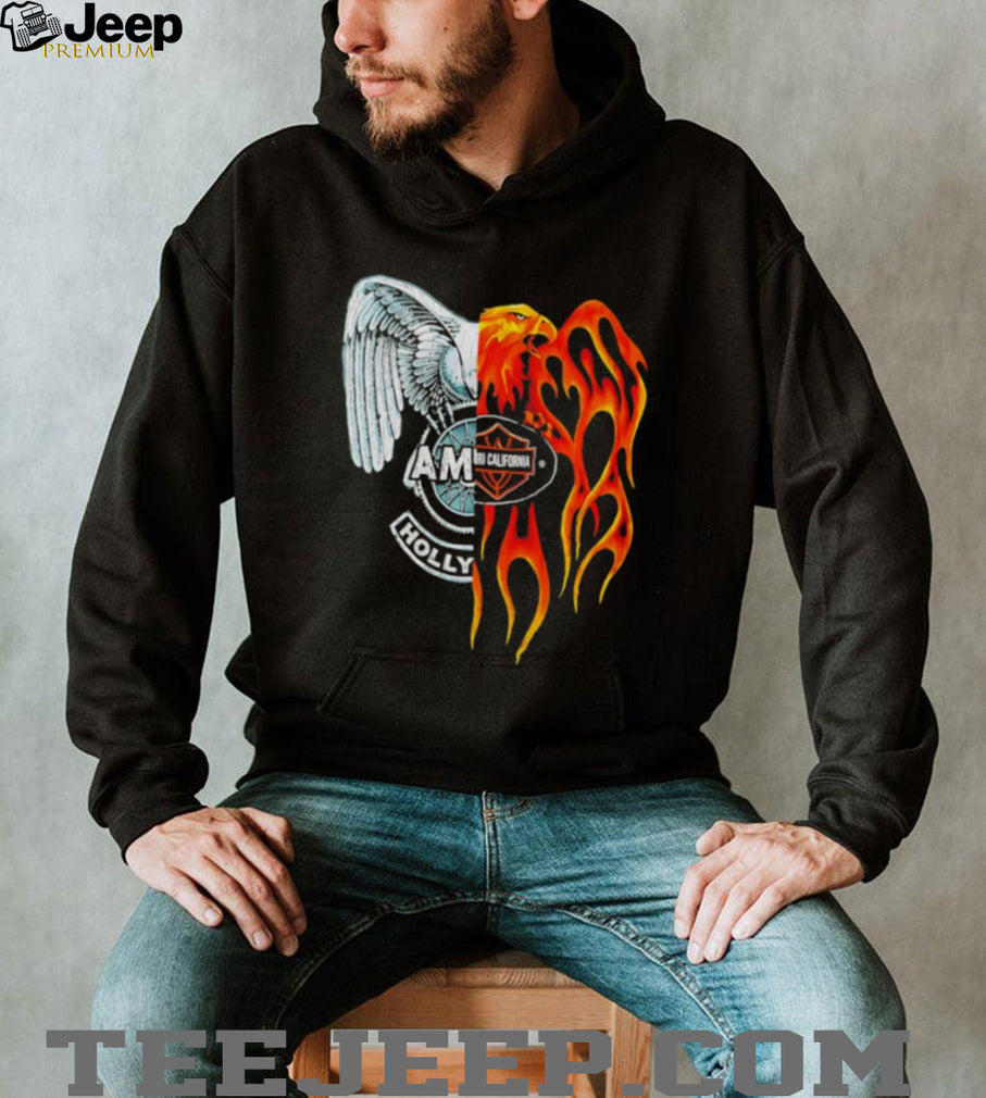 Eagle and Phoenix Fire and Ice Split Graphic Biker T Shirt