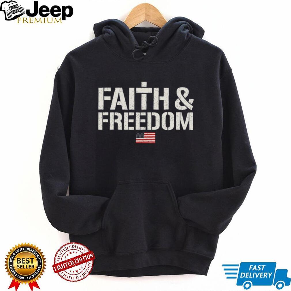Faith & Freedom Patriotic Christian T Shirt with American Flag