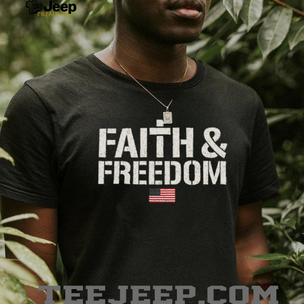 Faith & Freedom Patriotic Christian T Shirt with American Flag