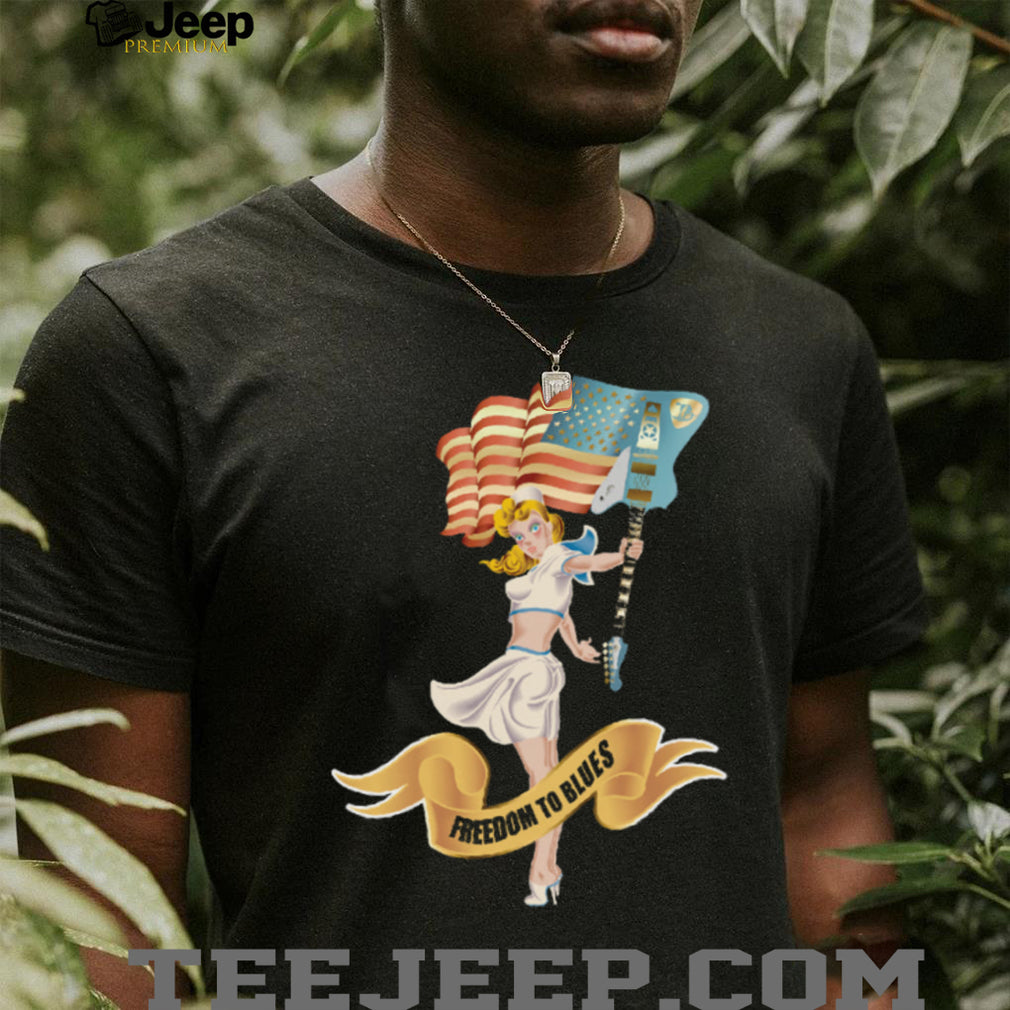 Freedom To Blues Pin Up Girl Guitar T Shirt Patriotic Music T shirt