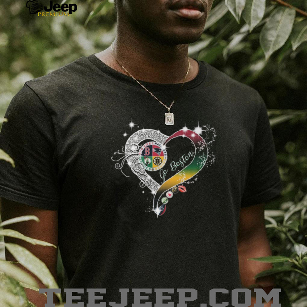 Go Boston Sports Teams Heart Glitter Diamond T Shirt