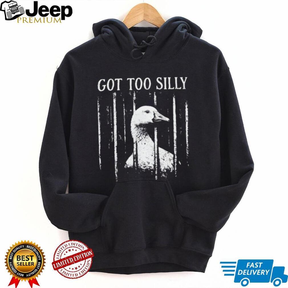 Goose behind bars imprisoned for its Got Too Silly antics on a comfortable shirt