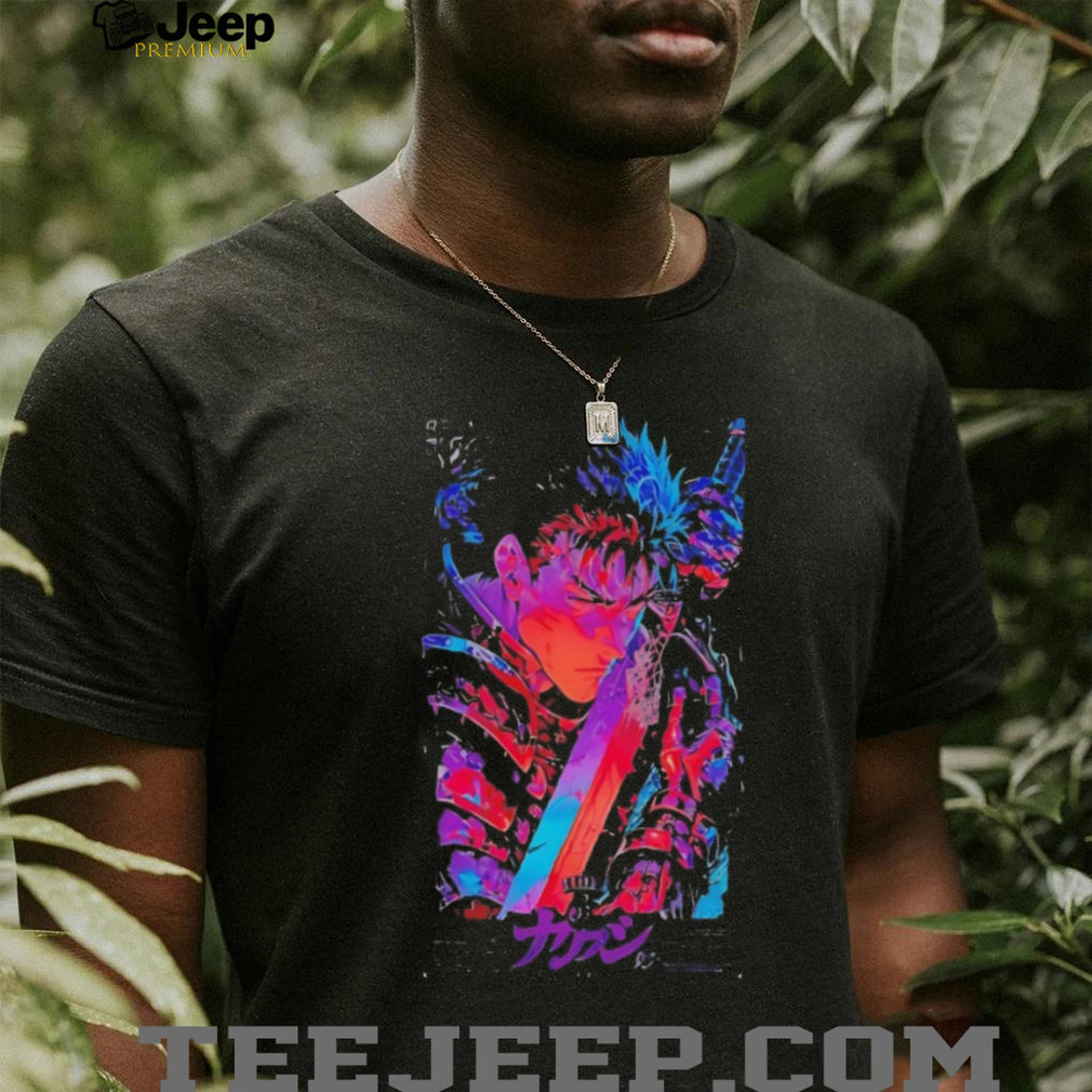 Guts Berserk Anime Neon Aesthetic Graphic Print Black T Shirt