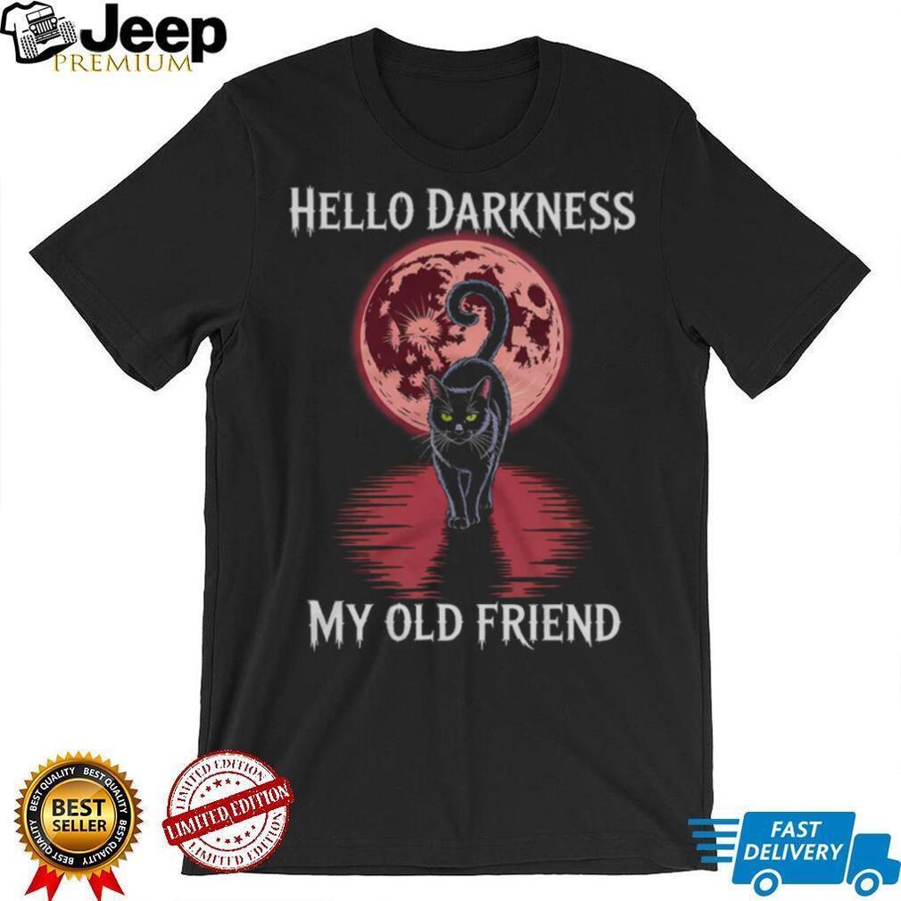 Hello Darkness My Old Friend Black Cat Full Moon Graphic Tee