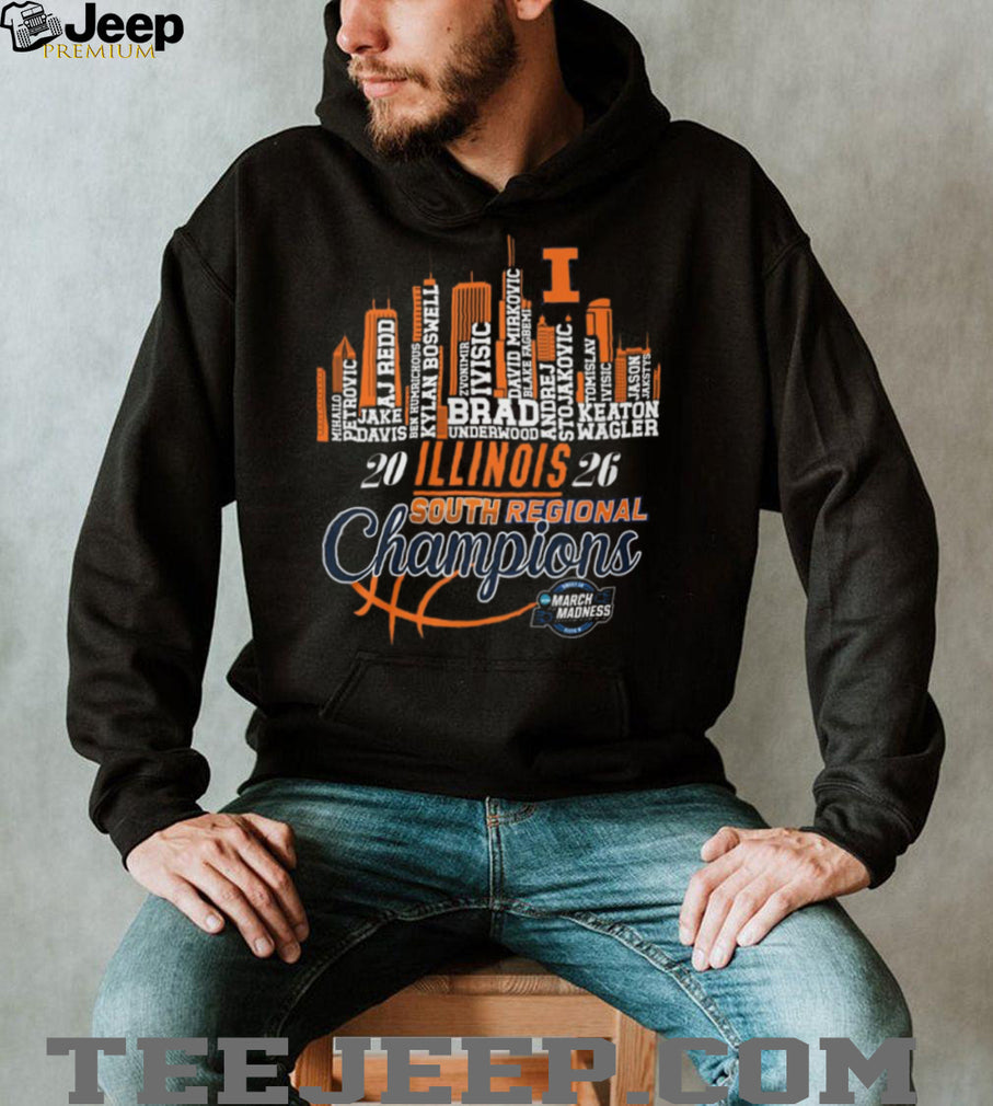 Illinois Fighting Illini 2026 South Regional Champions Roster Skyline T Shirt