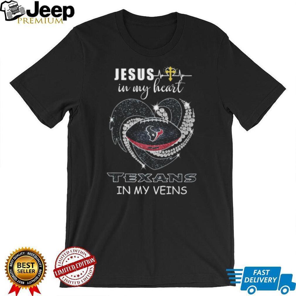 Jesus In My Heart Texans In My Veins Houston Football Faith Glitter Heart T Shirt