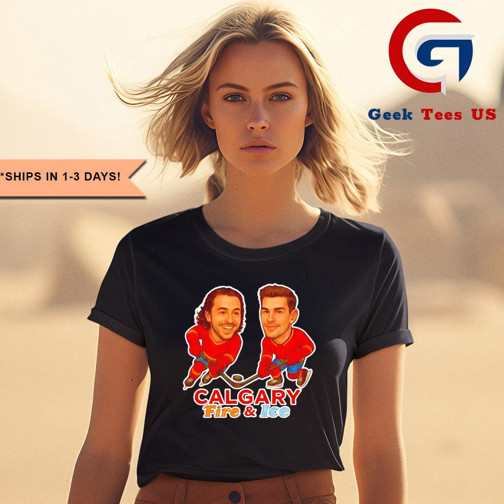 Johnny Gaudreau and Sean Monahan Calgary Fire and Ice Calgary Flames hockey caricature shirt