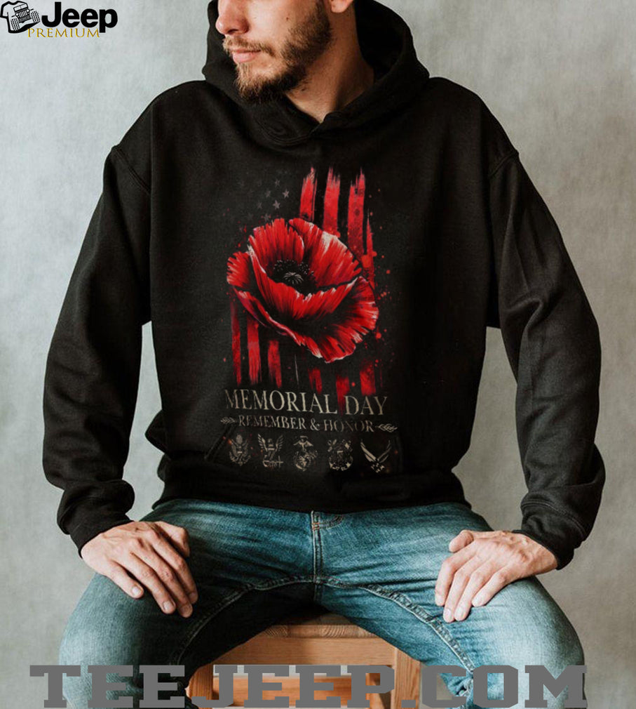 Memorial Day Poppy Remember and Honor Military Branch Tribute Tee