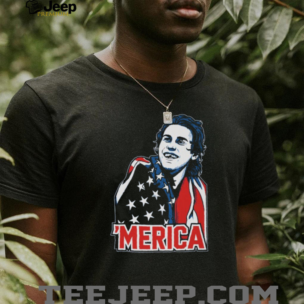 Merica American Flag Cape Graphic T shirt Patriotic Mullet Man Shirt