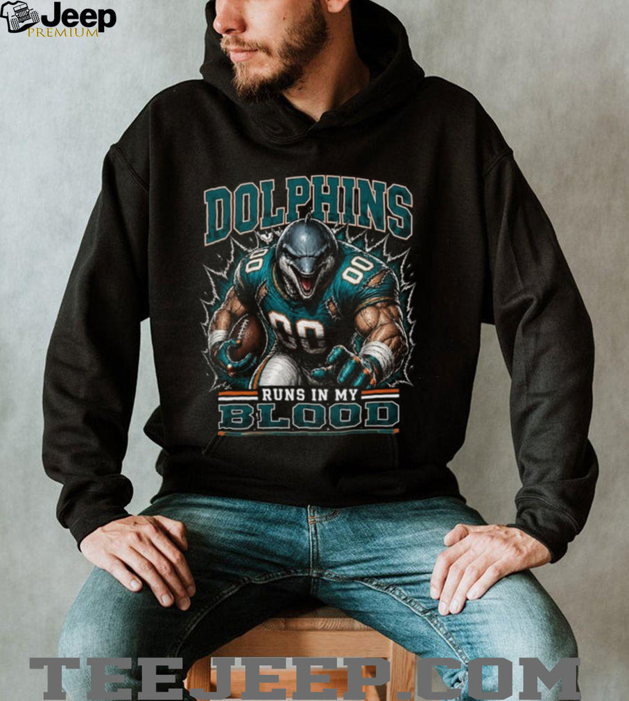 Miami Dolphins Football Team Runs In My Blood Fan Retro Men Women Shirt