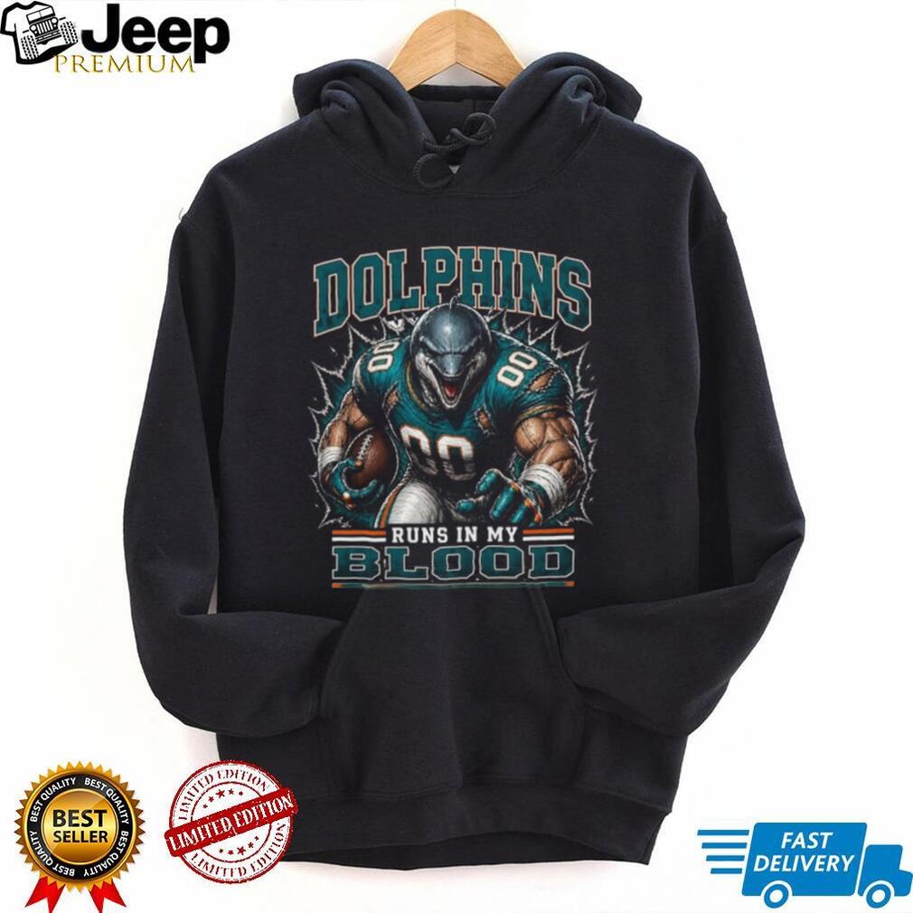 Miami Dolphins Football Team Runs In My Blood Fan Retro Men Women Shirt