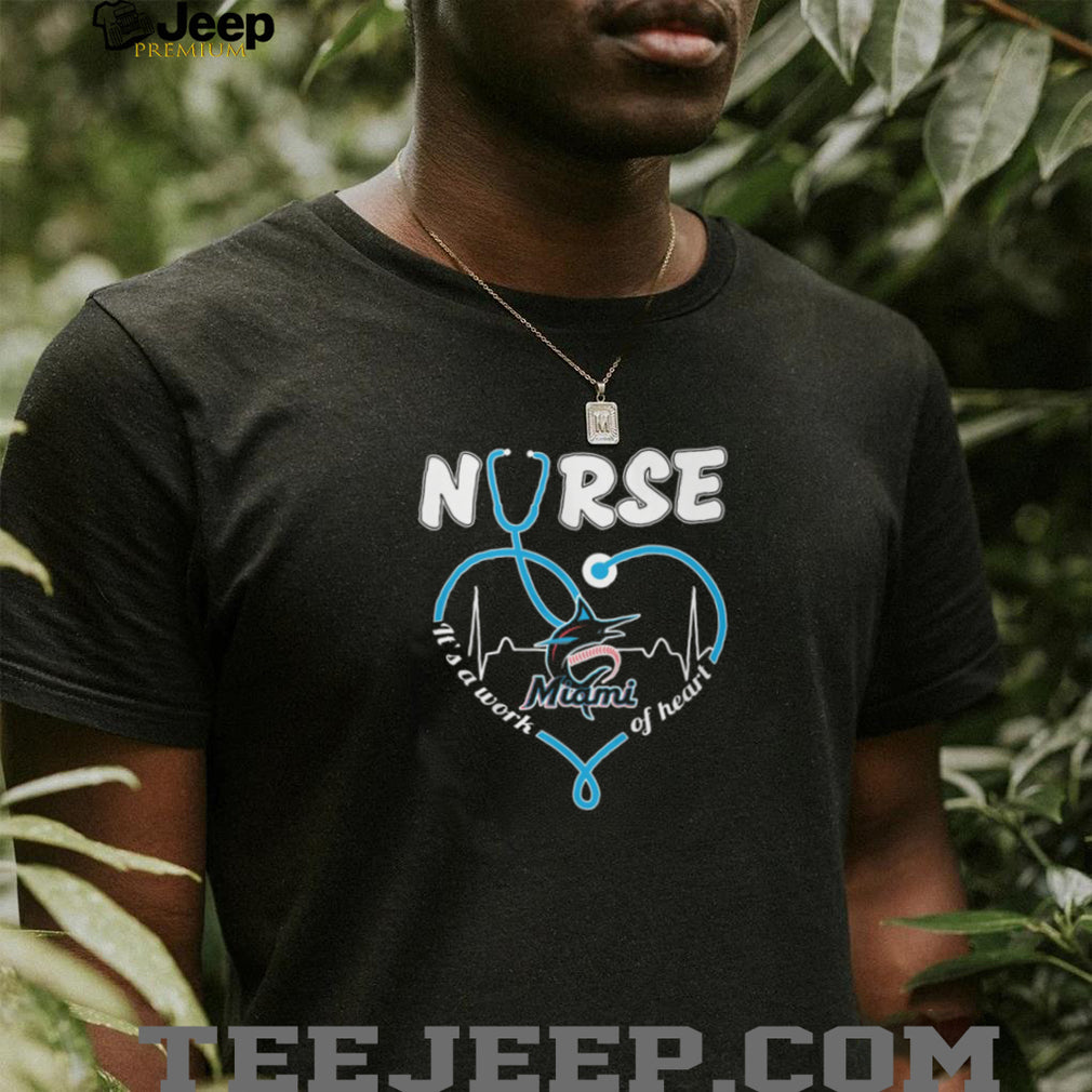 Miami Marlins Baseball Nurse Heart Stethoscope Healthcare Worker Light Blue T Shirt