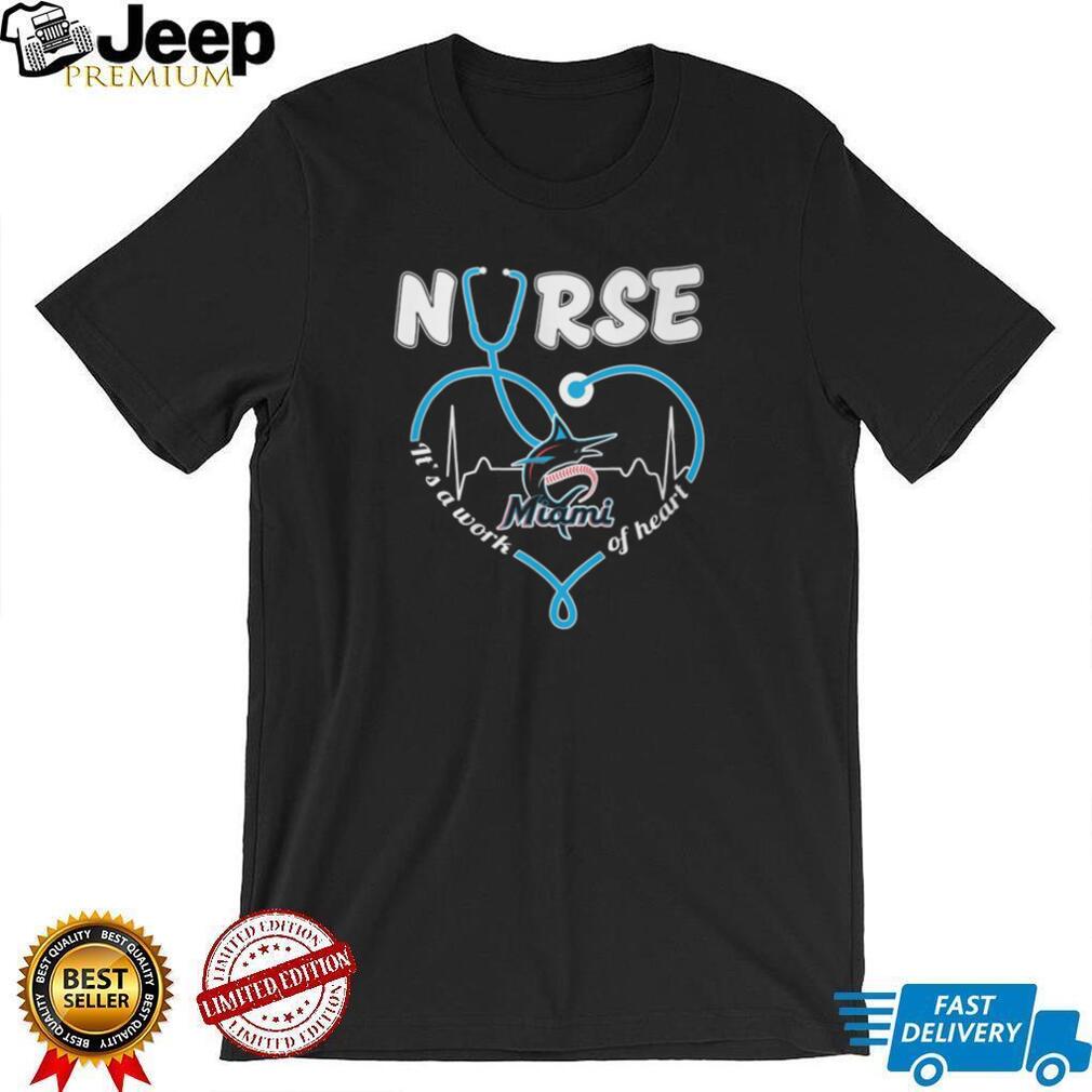 Miami Marlins Baseball Nurse Heart Stethoscope Healthcare Worker Light Blue T Shirt
