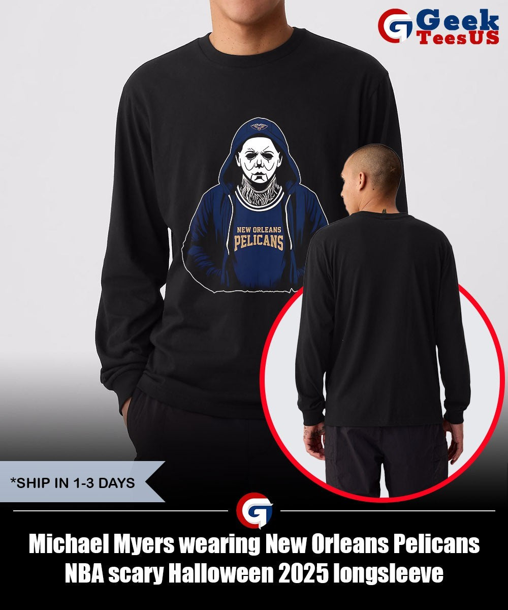 Michael Myers wearing New Orleans Pelicans NBA scary Halloween 2025 shirt
