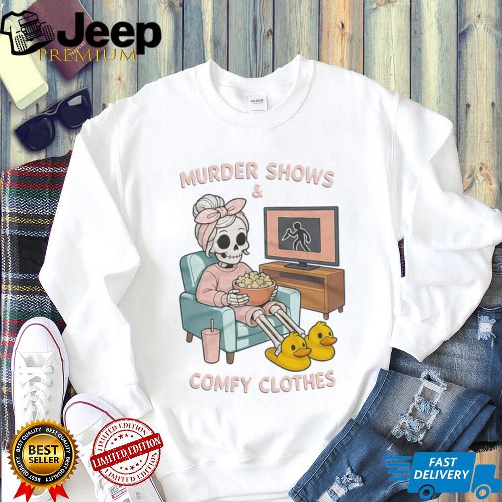 Murder Shows and Comfy Clothes Pastel Skeleton Duck Slippers Shirt