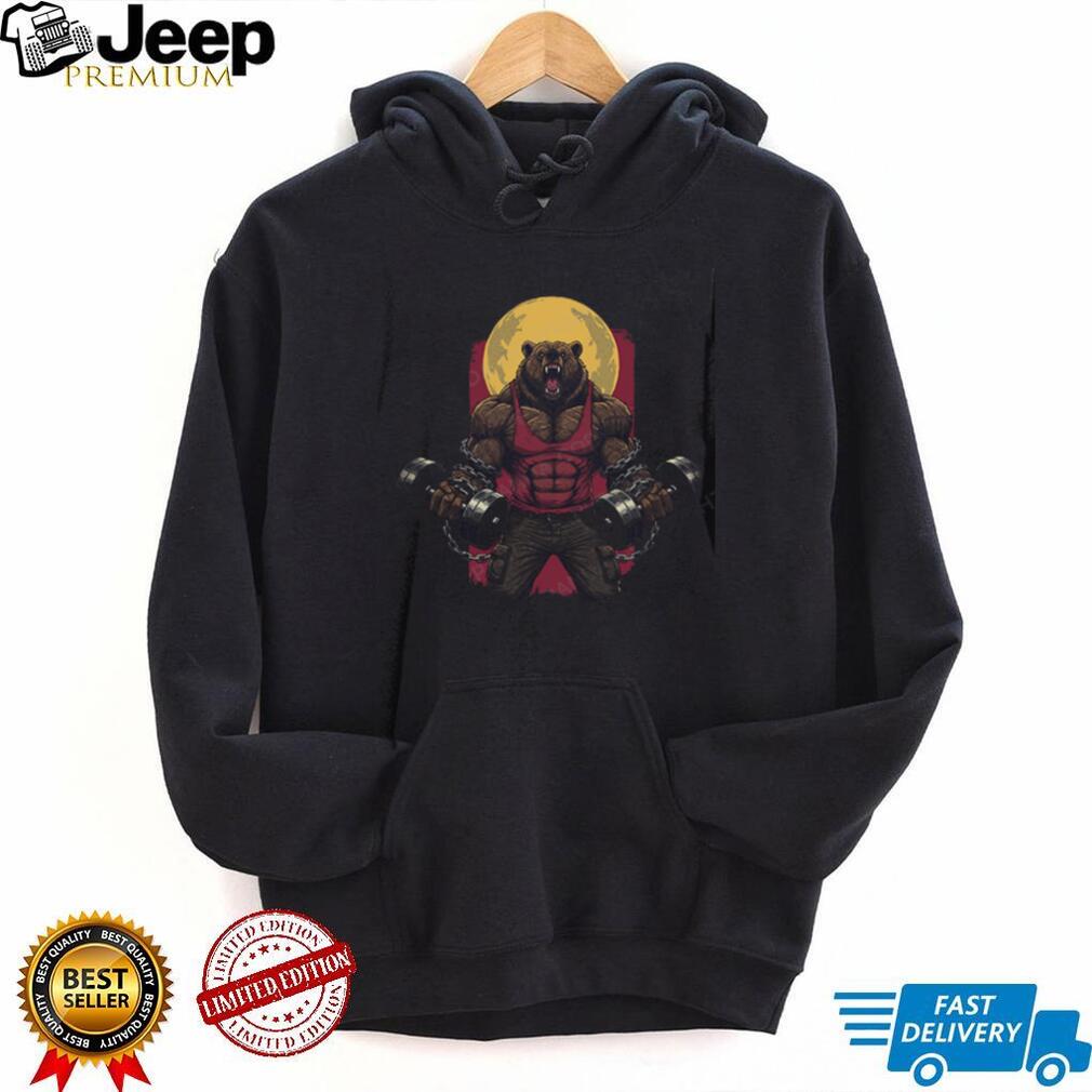Muscular Bodybuilder Bear Lifting Dumbbells Fitness T Shirt