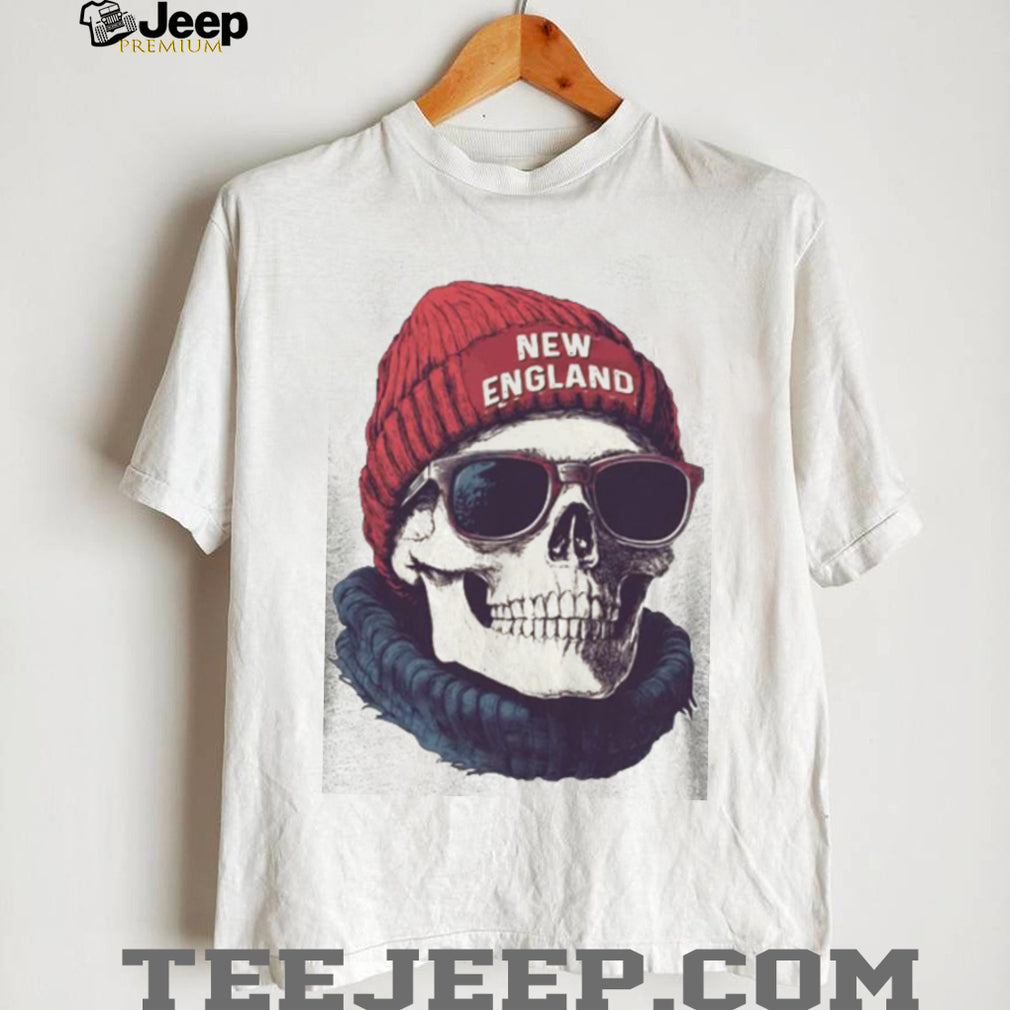 New England Skull Beanie and Sunglasses Winter Graphic T Shirt