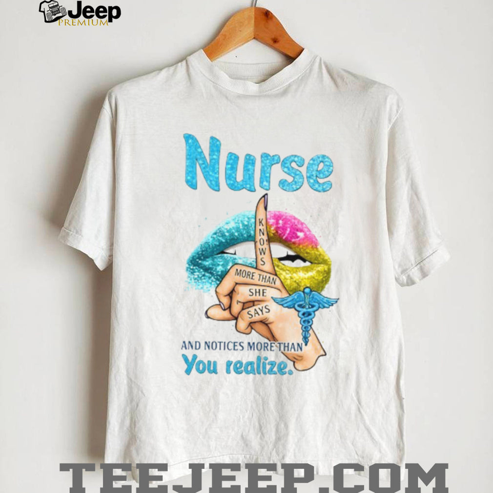 Nurse Knows More Than She Says Medical Professional Glitter Graphic Tee