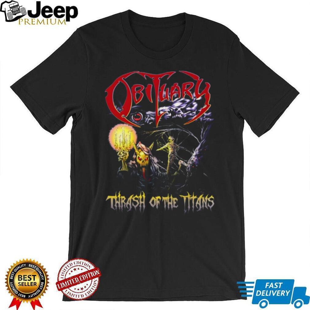 Obituary Band Thrash of the Titans Skeleton Fantasy Art T Shirt
