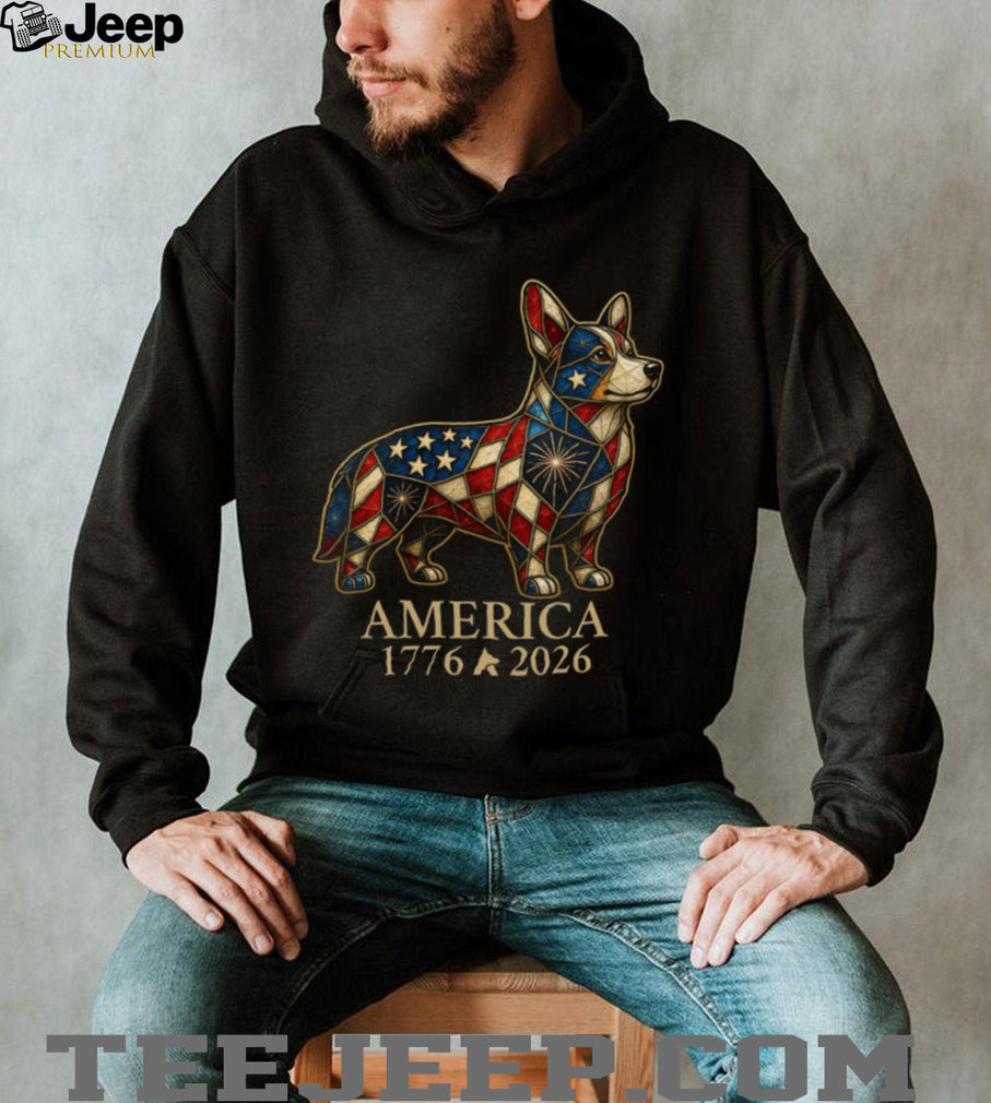 Patriotic Corgi America 1776 2026 Stained Glass Style Shirt