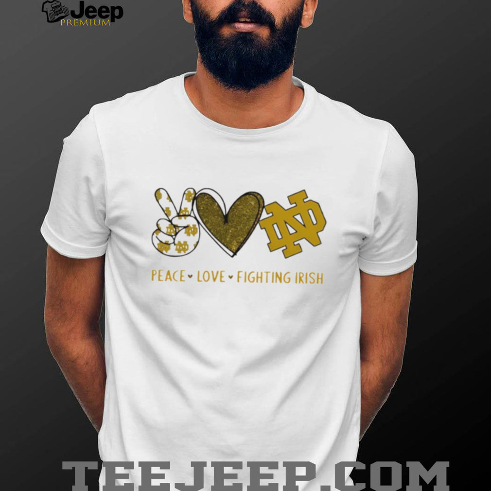 Peace Love Fighting Irish Notre Dame Glitter Graphic T Shirt