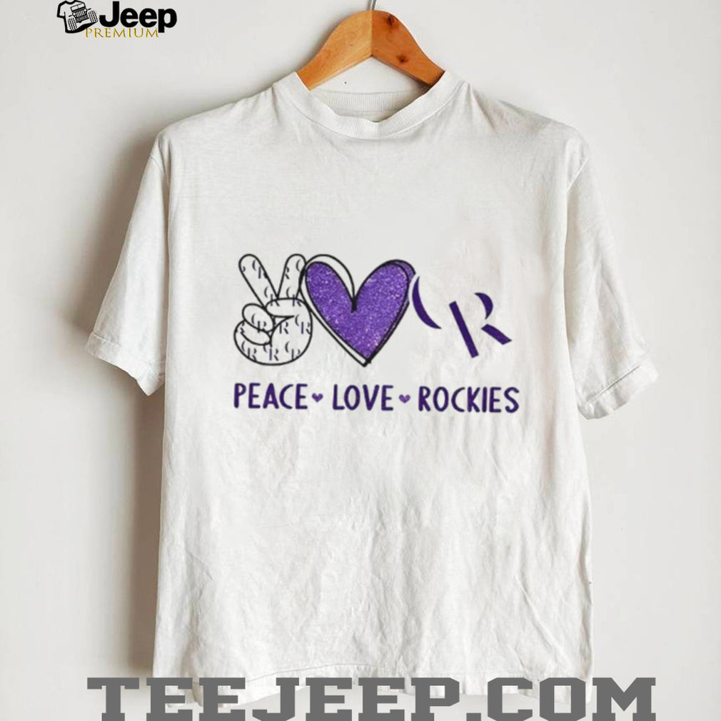 Peace Love Rockies Colorado Baseball Purple Glitter Logo T Shirt