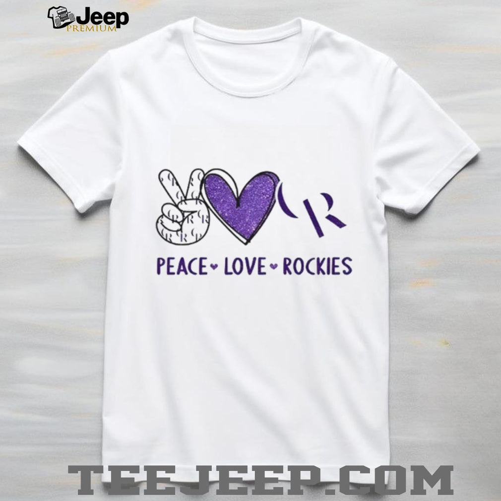 Peace Love Rockies Colorado Baseball Purple Glitter Logo T Shirt