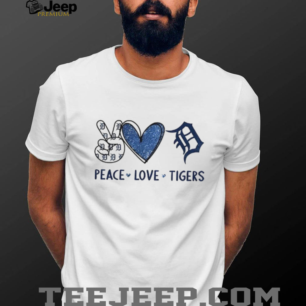 Peace Love Tigers Detroit Baseball Navy Blue Logo T Shirt
