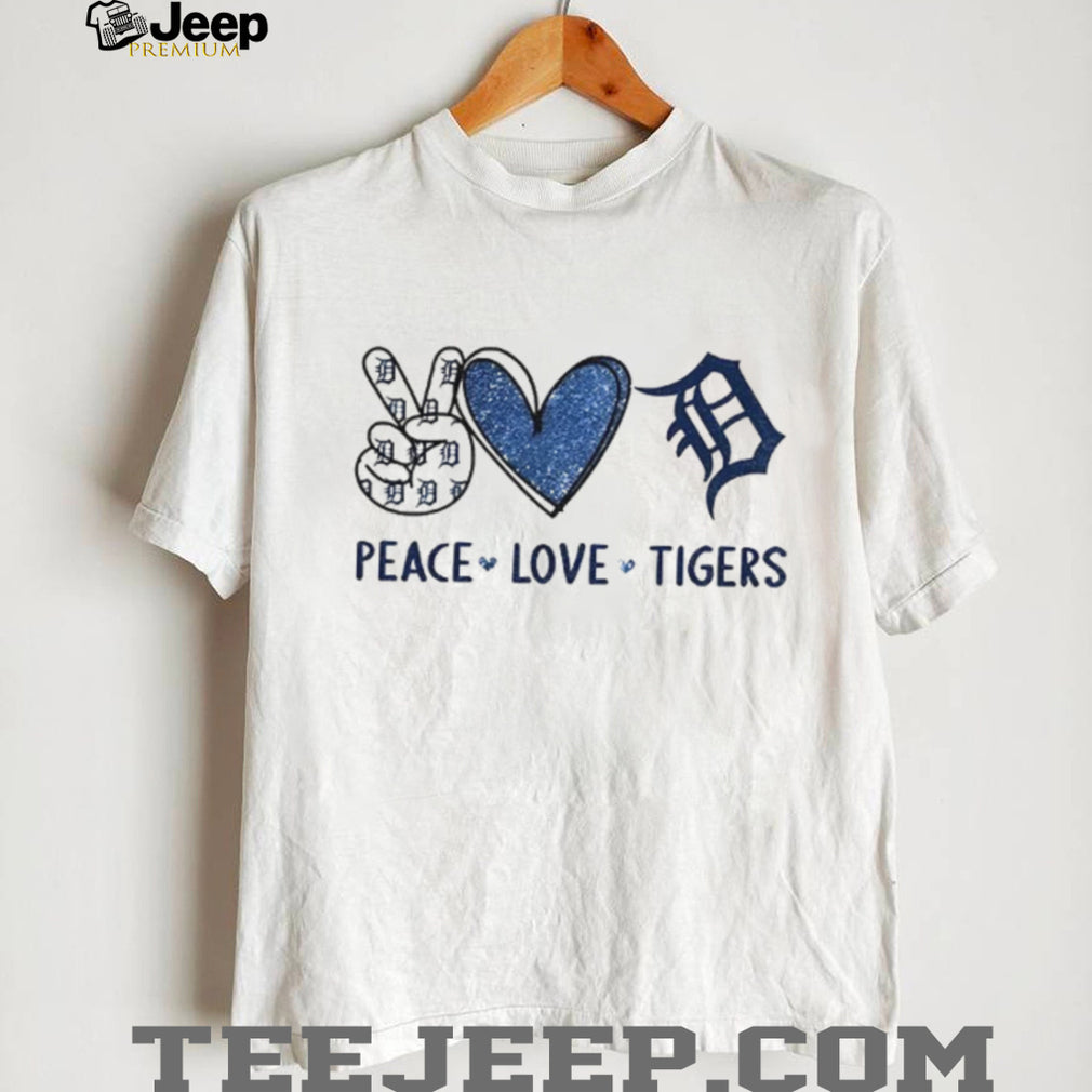 Peace Love Tigers Detroit Baseball Navy Blue Logo T Shirt
