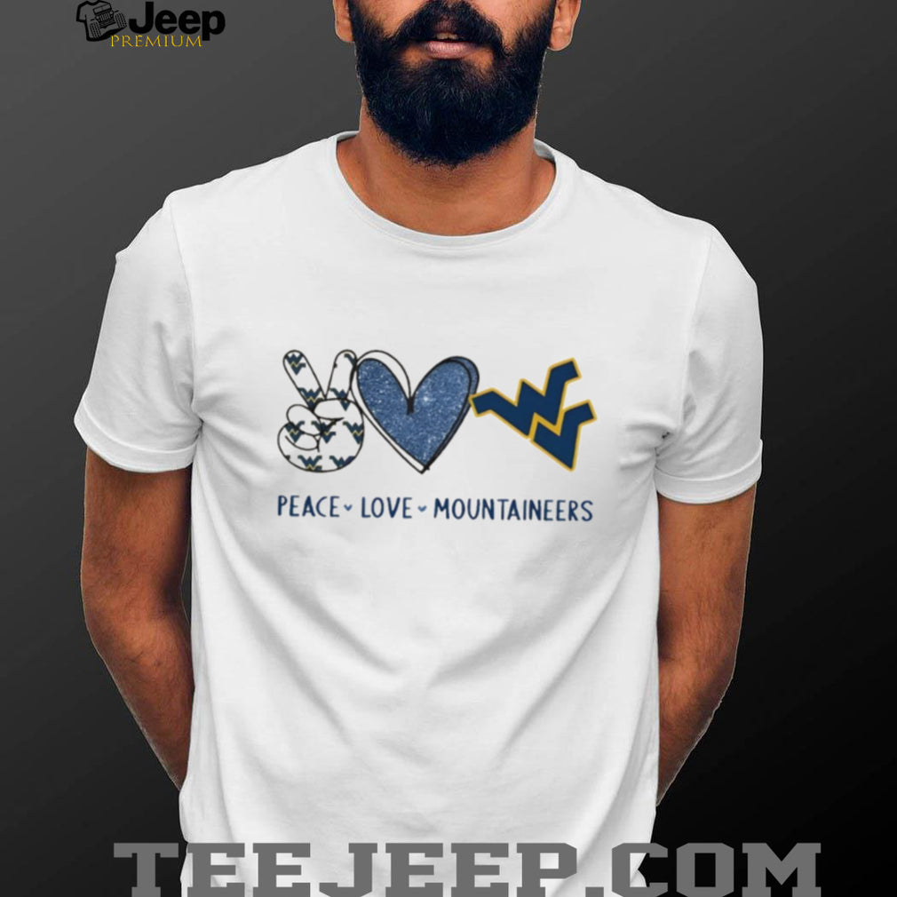 Peace Love West Virginia Mountaineers Blue and Gold T Shirt