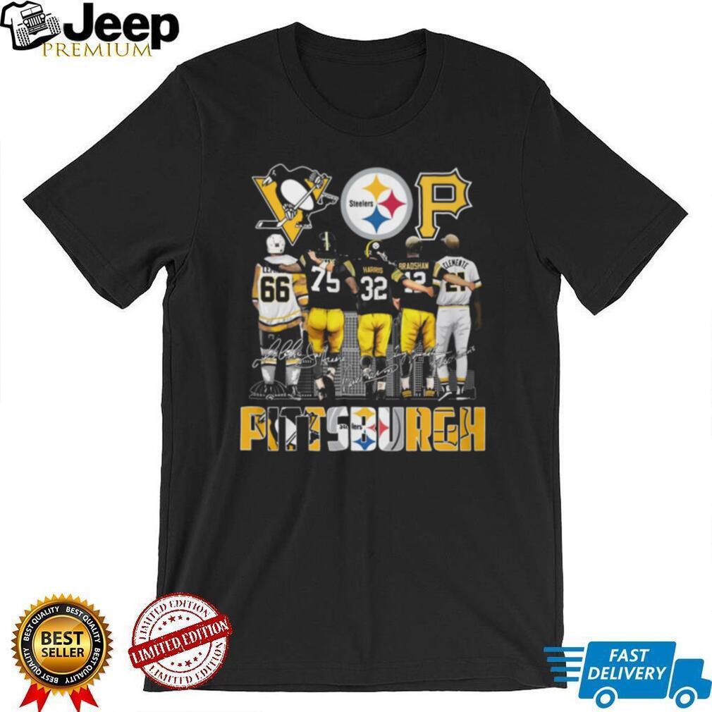 Pittsburgh Greats 5 Man Lineup T Shirt Lemieux, Greene, Harris, Bradshaw, Clemente