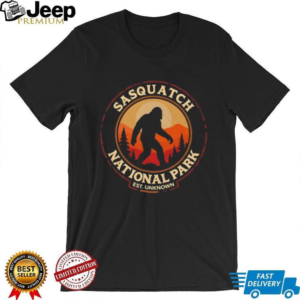 Sasquatch National Park Est Unknown Retro Sunset Bigfoot T Shirt