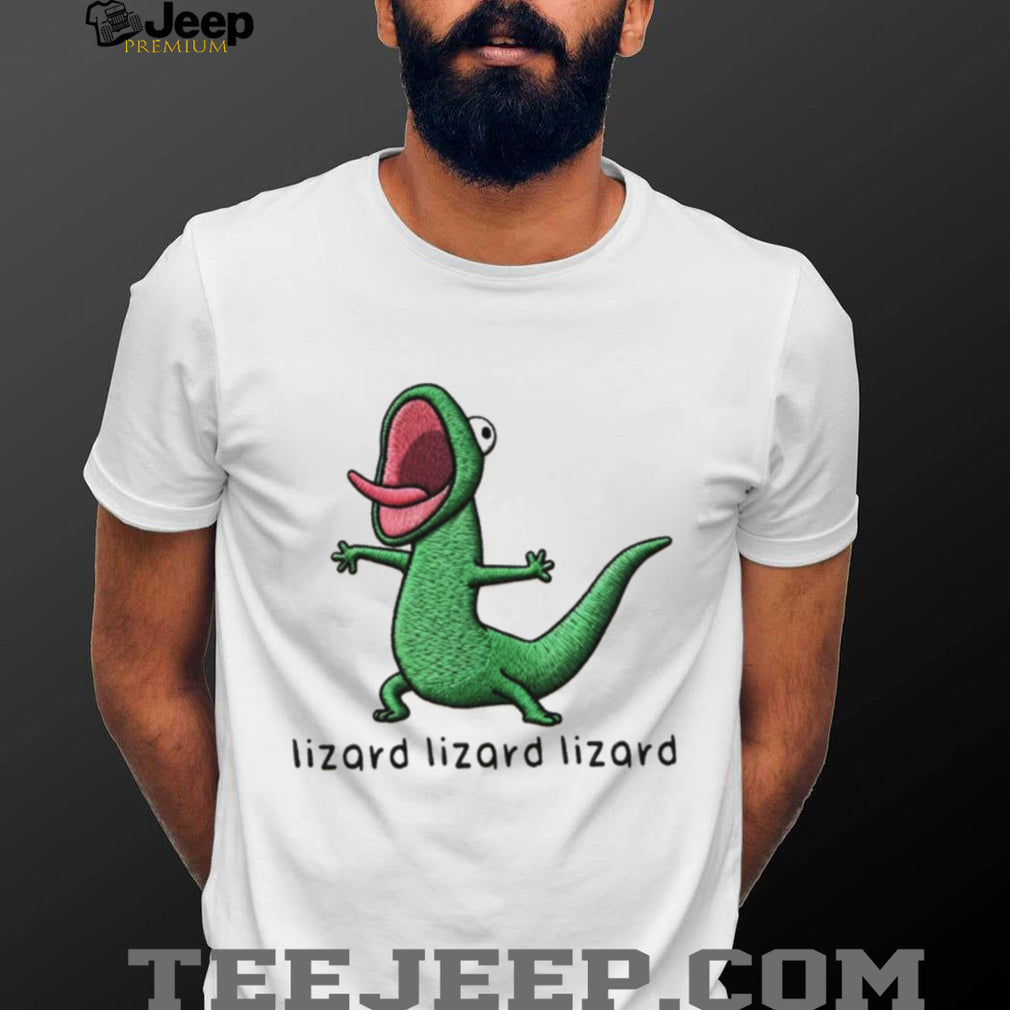 Screaming Green Lizard Embroidery Style Graphic T Shirt