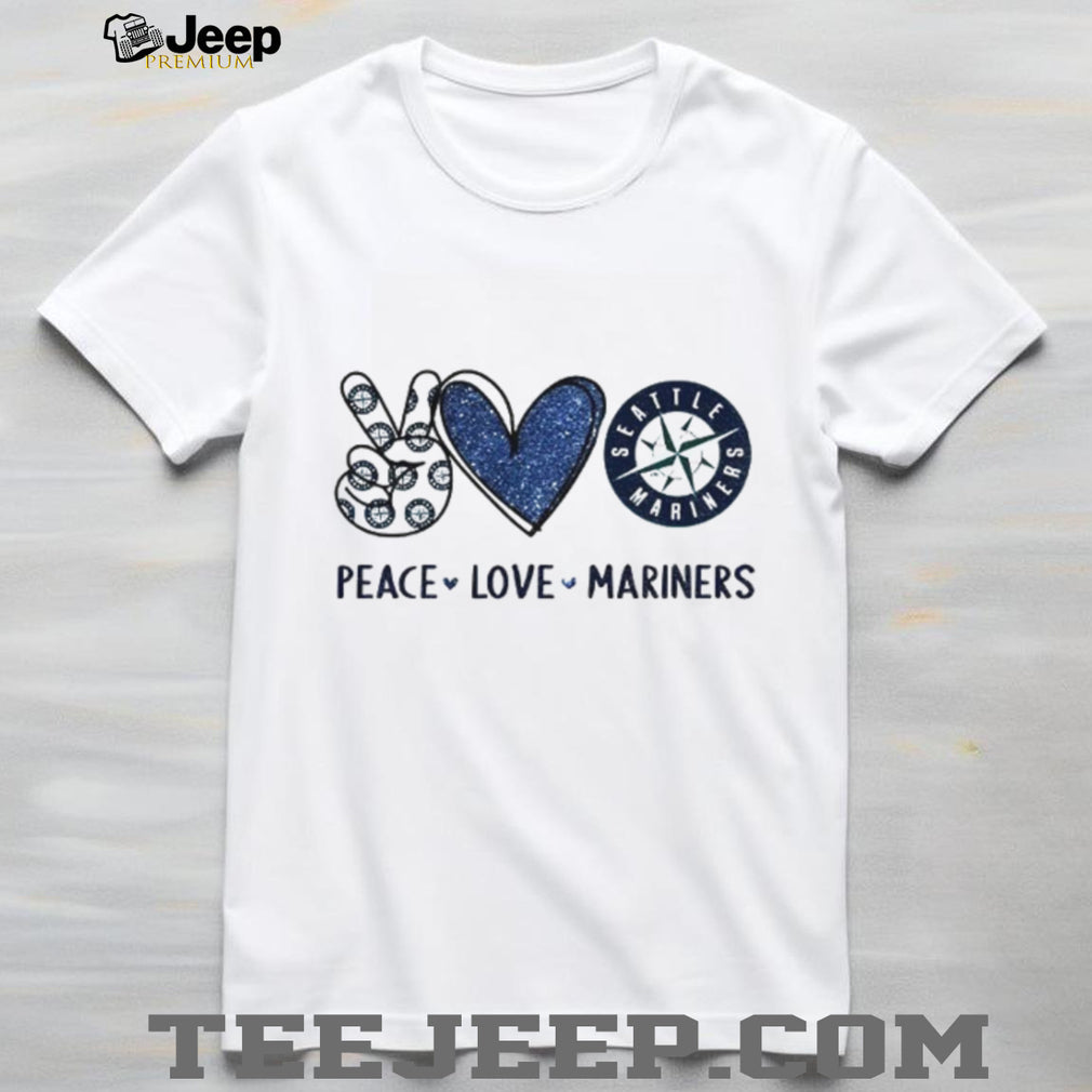 Seattle Mariners Peace Love Mariners Blue Compass Logo T Shirt