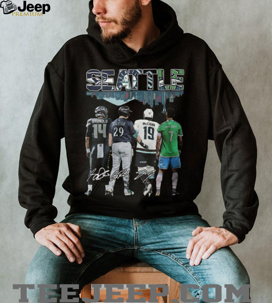 Seattle Sports City Skyline Darnold Raleigh McCann Roldan Signatures T Shirt