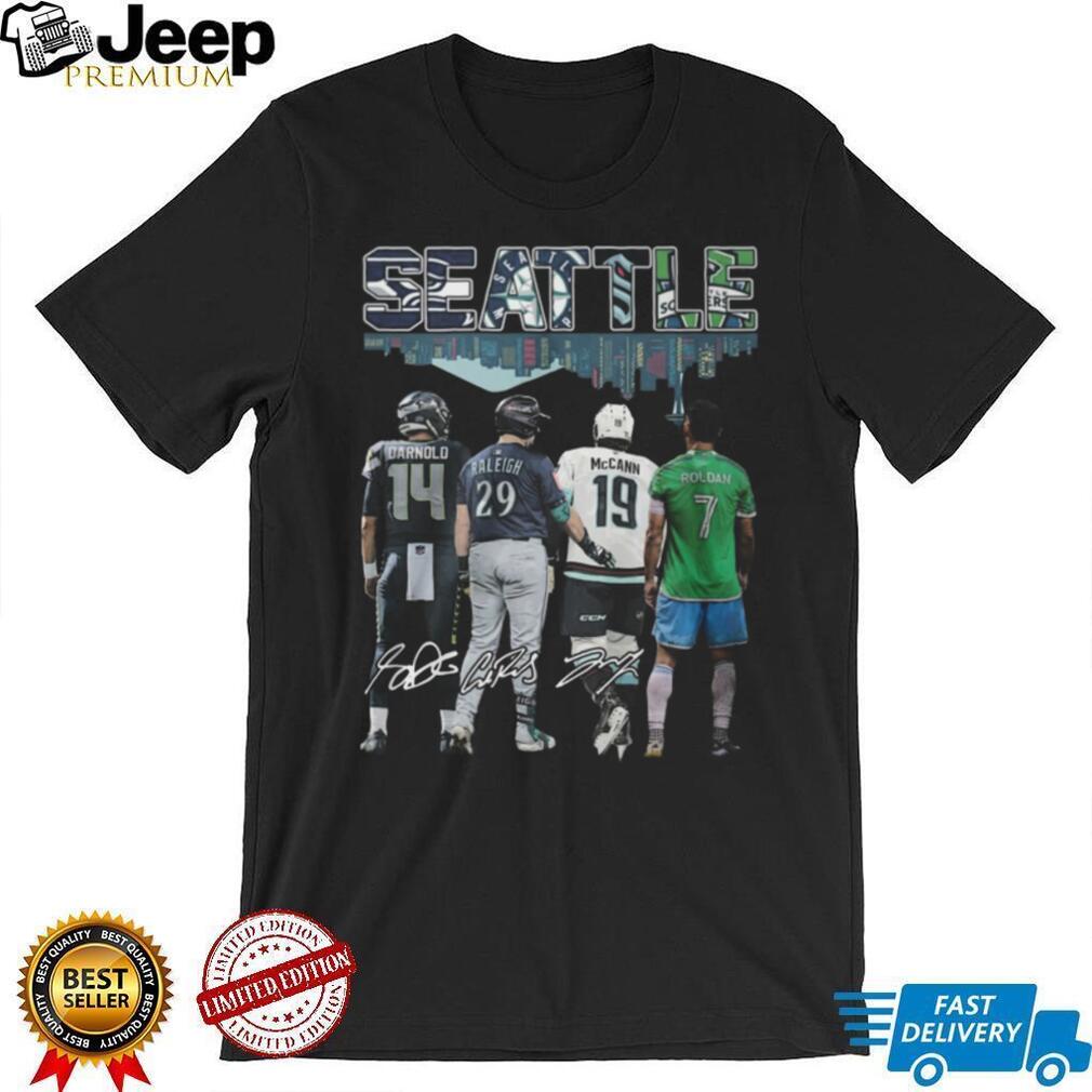 Seattle Sports City Skyline Darnold Raleigh McCann Roldan Signatures T Shirt