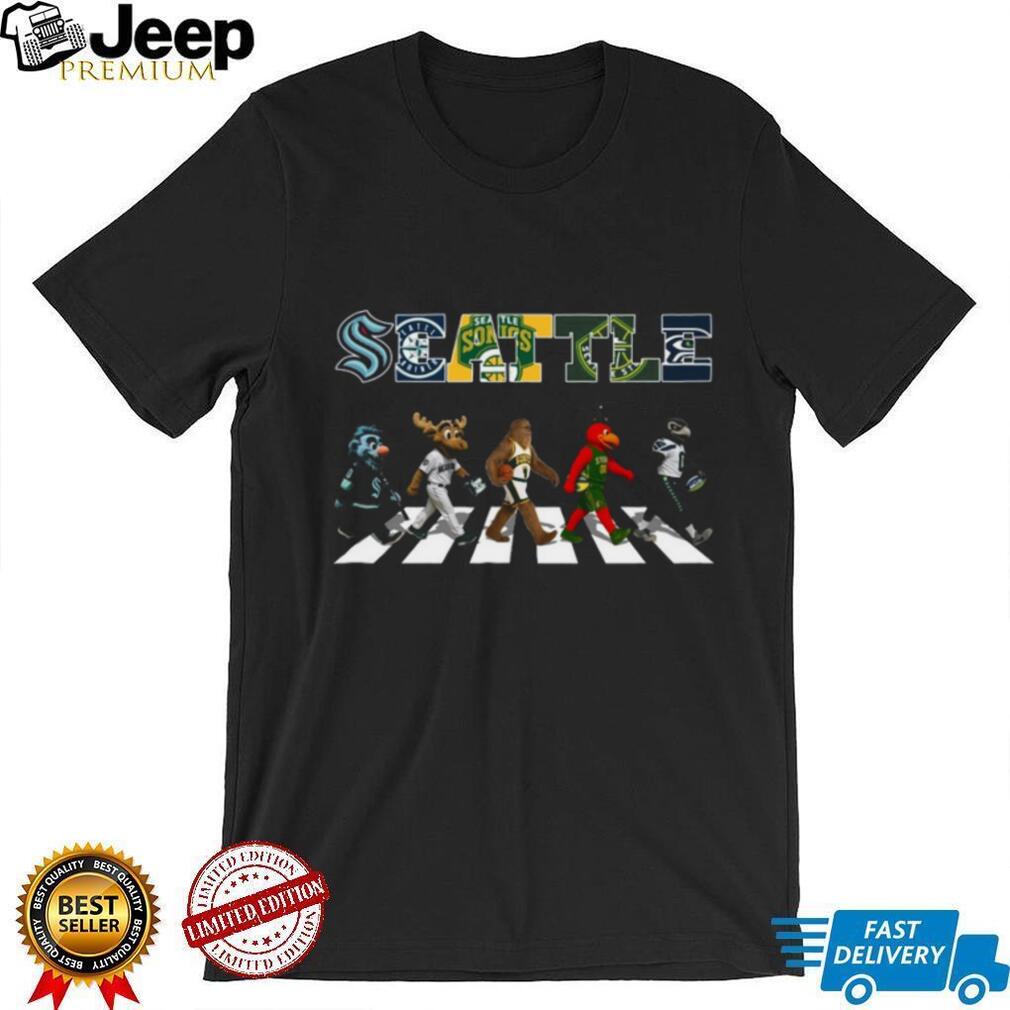 Seattle Sports Teams Mascots Abbey Road Crossing Black T Shirt