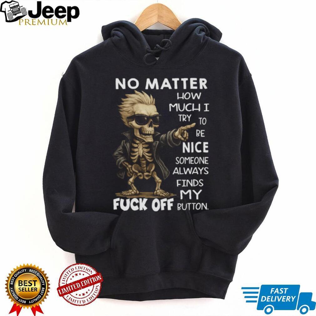 Skeleton Biker “Found My Fuck Off Button” Sarcastic T Shirt