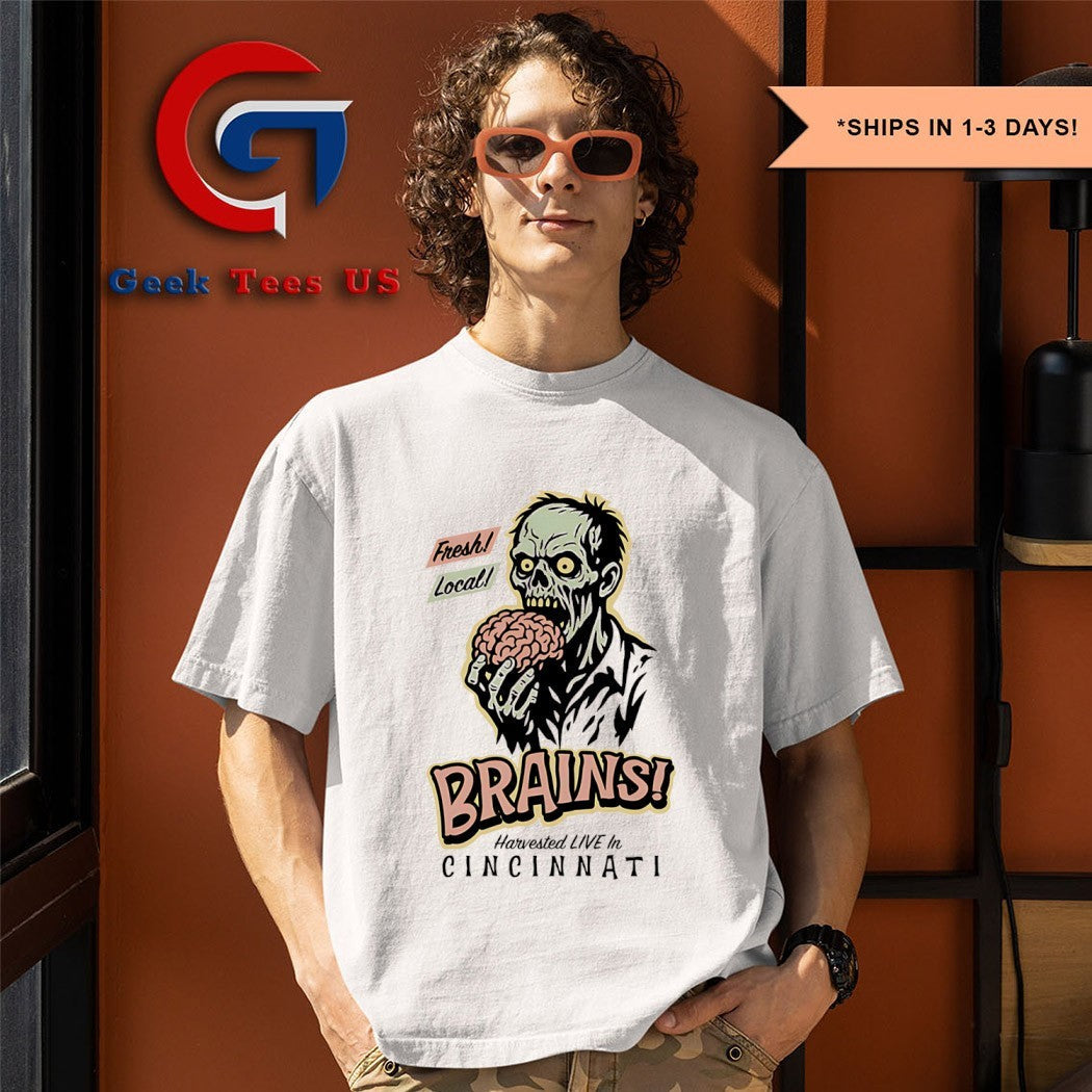 Skeleton eat fresh local brains in Cincinnati shirt
